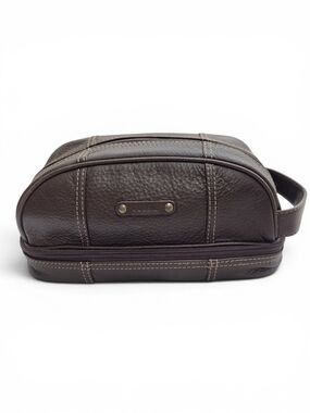 Fossil Midway Pebbled Leather Toiletry Bag Dark Brown
